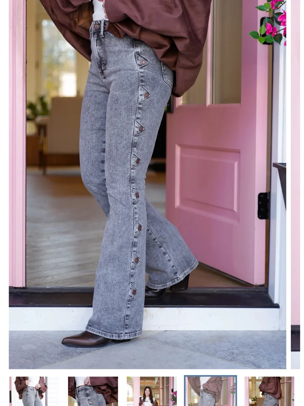 Judy Blue Gray Side-Button Flare Jeans - Picture 1 of 10